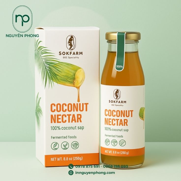 Mẫu hộp giấy đựng mật hoa dừa thiết kế đẹp